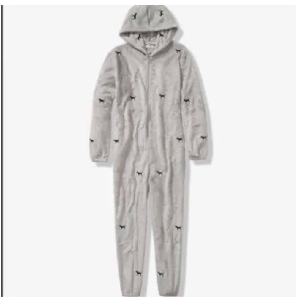 Victoria’s Secret Gray Hooded Onesie with Black Dogs